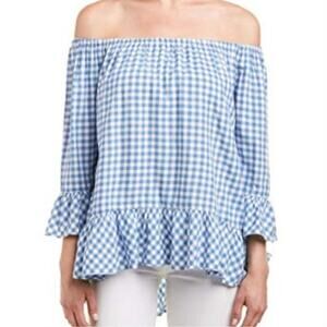 BeachLunchLounge Gingham Off The Shoulder Bell Sleeves Top Women's Size Small Sp